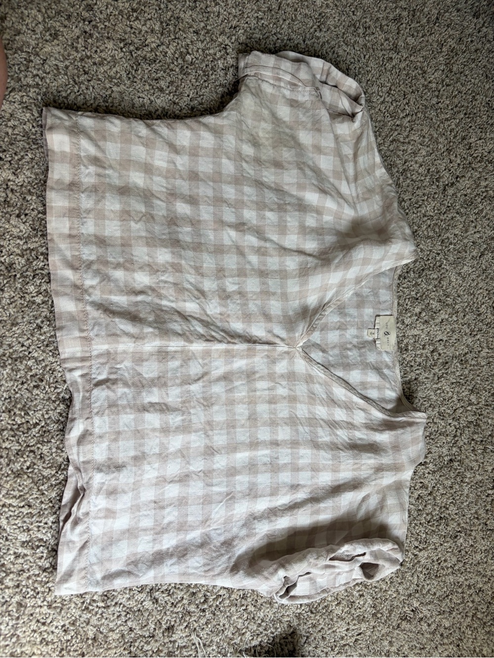 Lou & Grey Beige and White Gingham Crop Top